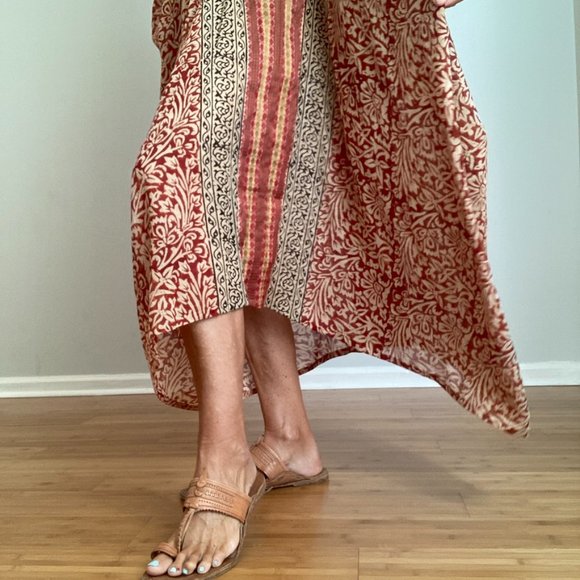 Block Print Caftan Size Free Rust, Tan & Black - Picture 9 of 15